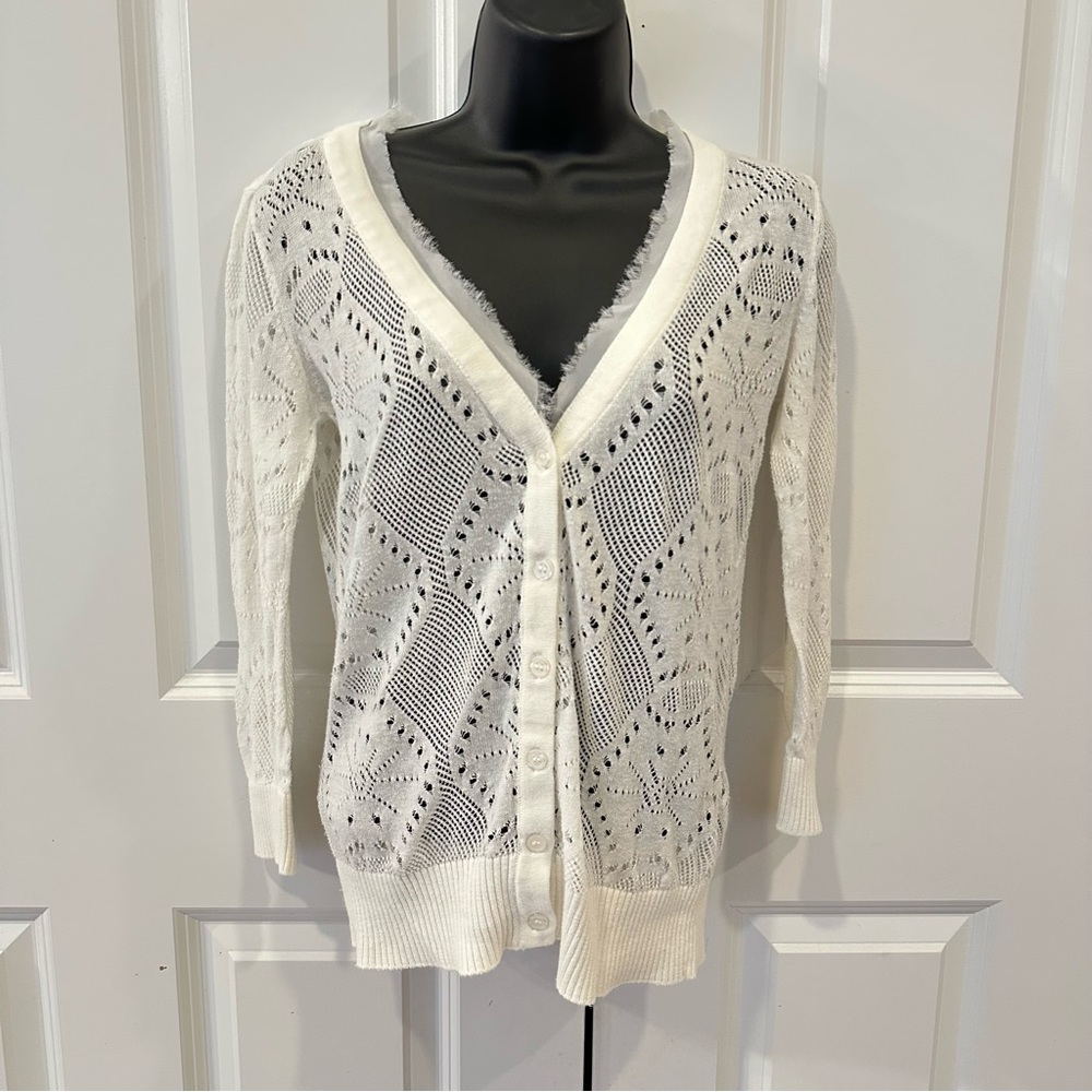 Ab Studio White Lace Women Cardigan | Blazer Small